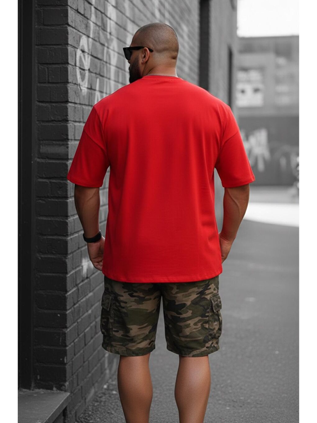 Kırmızı Kapty Erkek Büyük Beden Battal Basic Bisiklet Yaka Pamuklu T-Shirt Rahat Kesim Unisex Sevgili Kombin-2