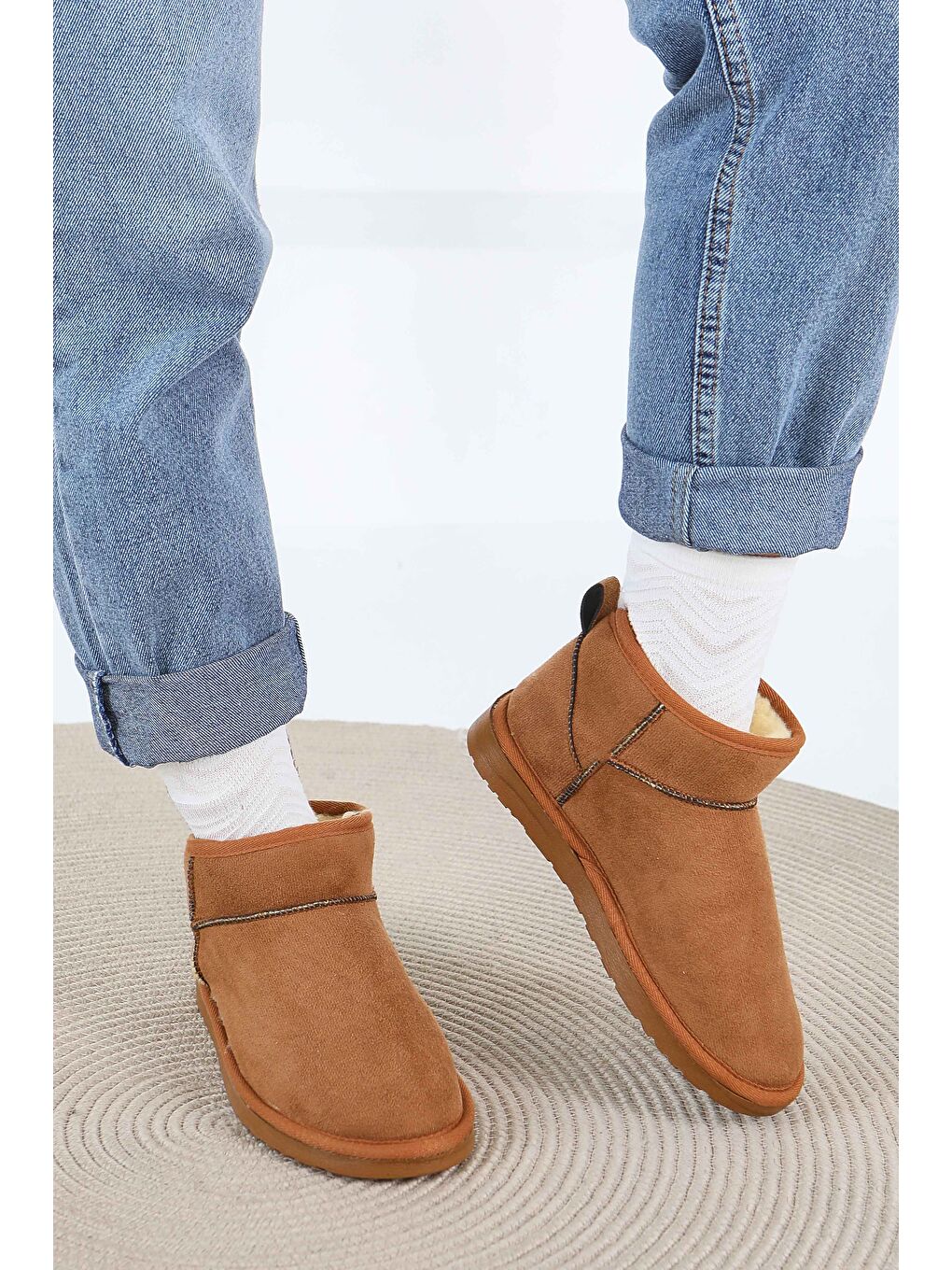 Kahverengi Kadın Taba İçi Pelüş Yarım Süet Bot - 27784-TABA-2