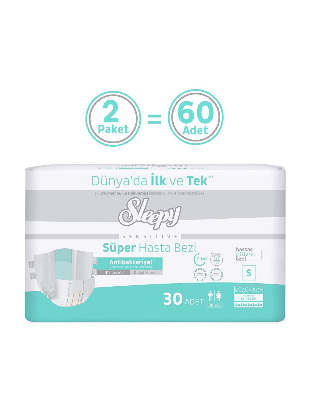 Sensitive Antibakteriyel Süper Yetişkin Hasta Bezi Small 30x2 60 Adet-1