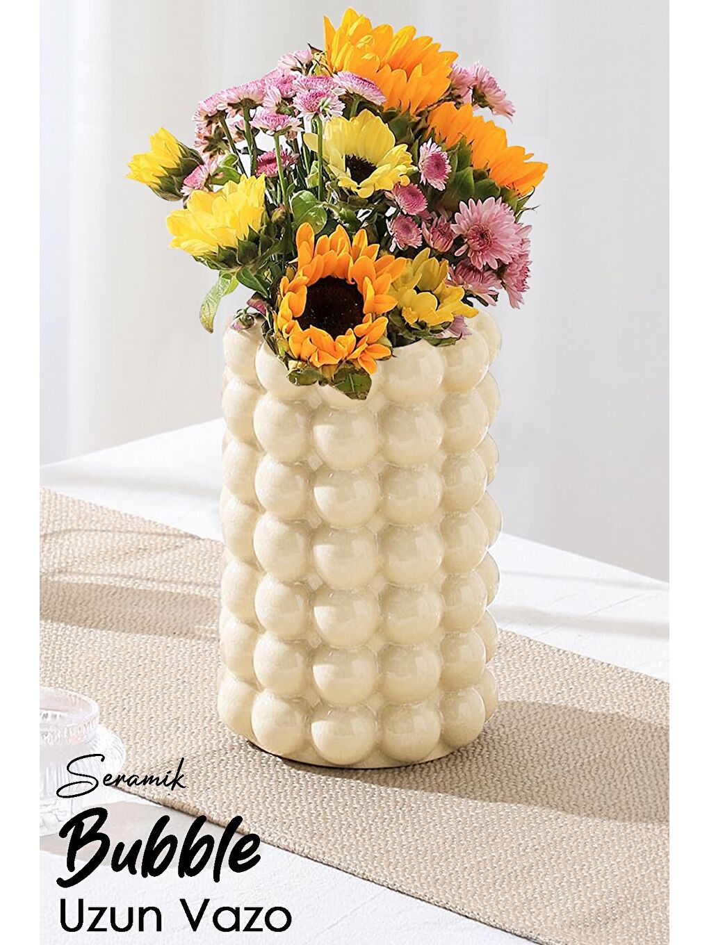 Ekru Seramik Bubble Vazo