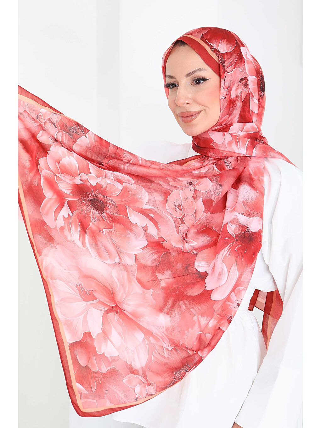 Floral Whisper Serisi Pamuk Şal Mercan - 27853-MERCAN