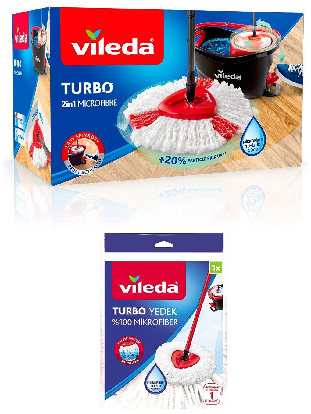 Vileda Renksiz Turbo 2in1 Pedallı Temizlik Seti +Turbo Mikrofiber Yedek Paspas