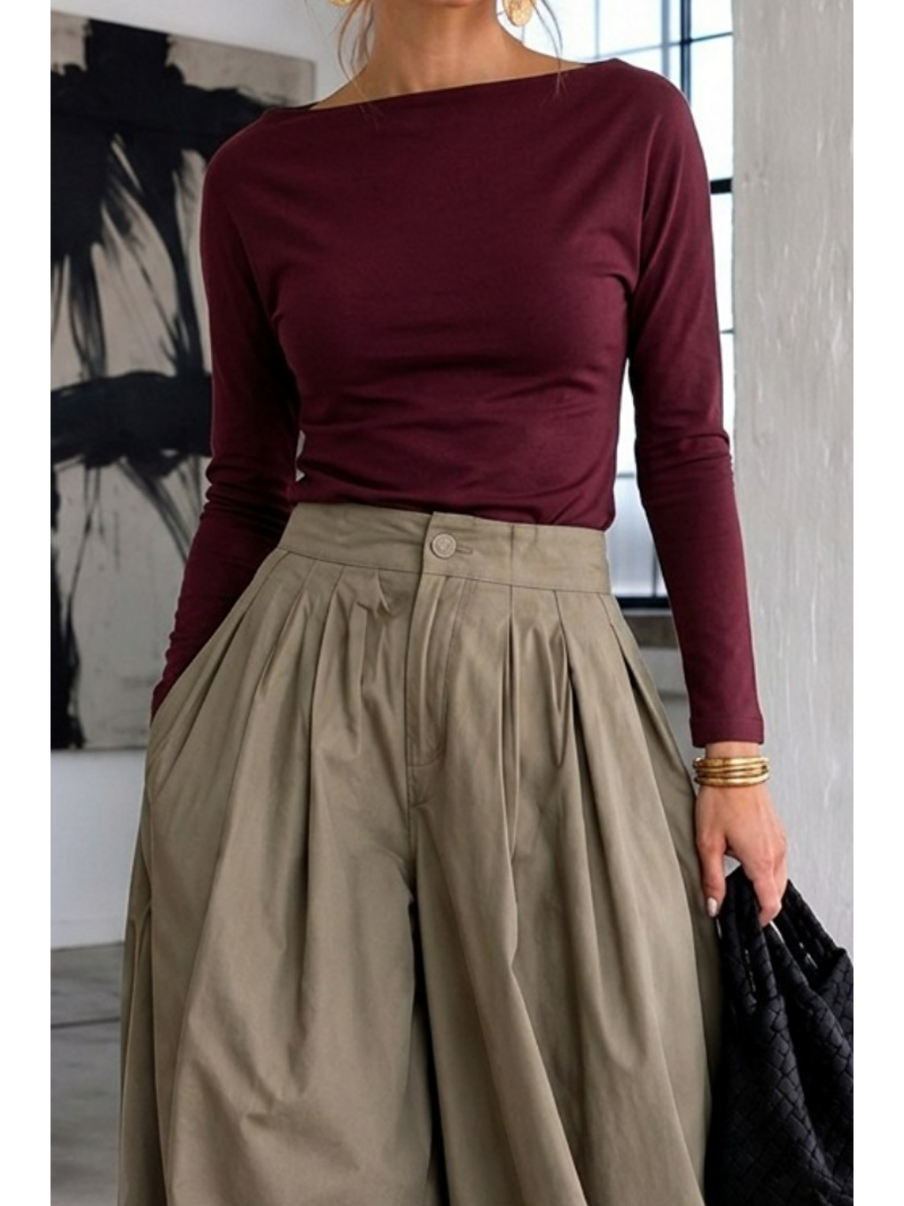 Kadın Gabardin Pamuklu Casual Bordo Bluz-4