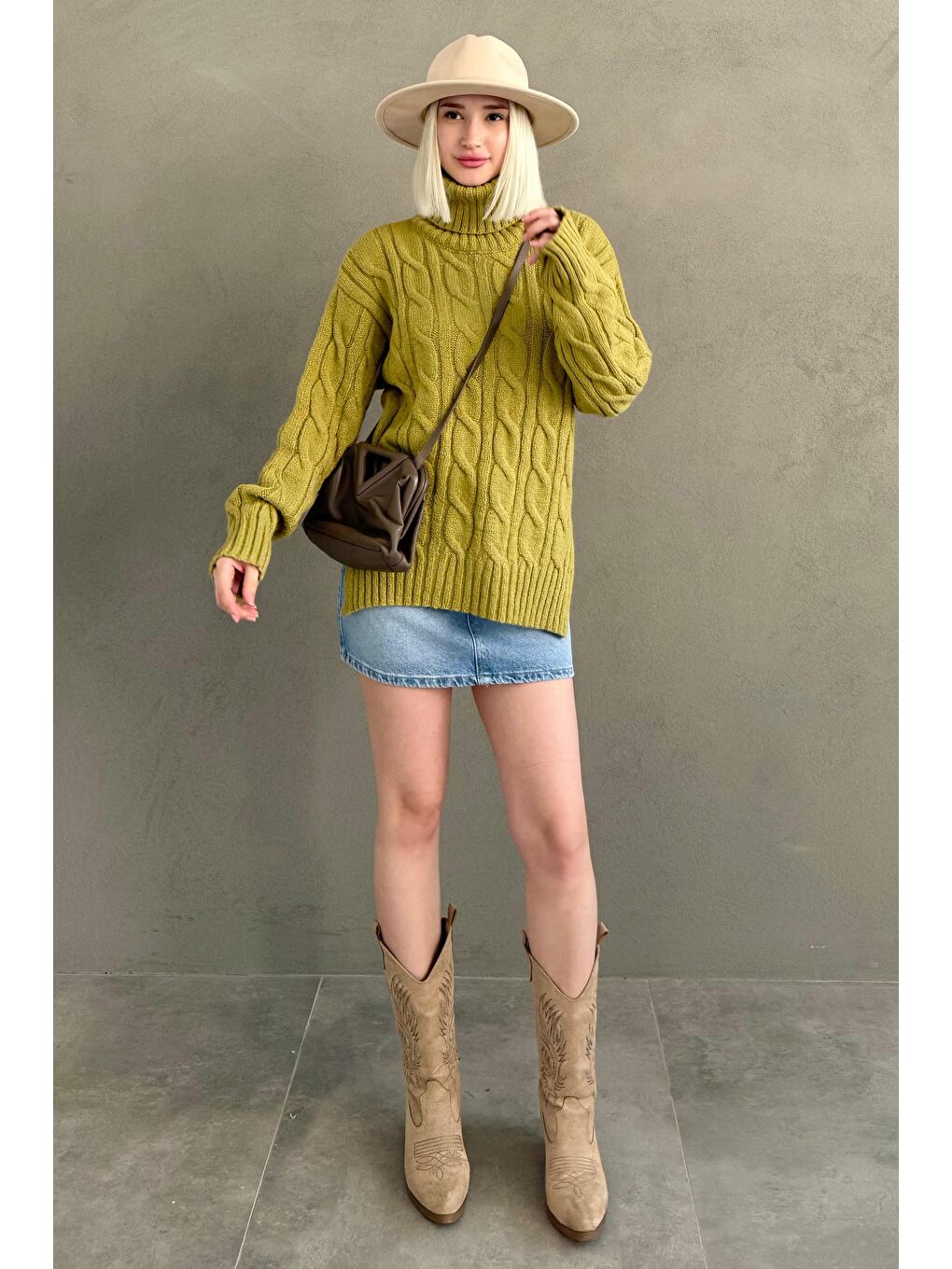 Yeşil Boğazlı Triko Kazak Mg2376-3