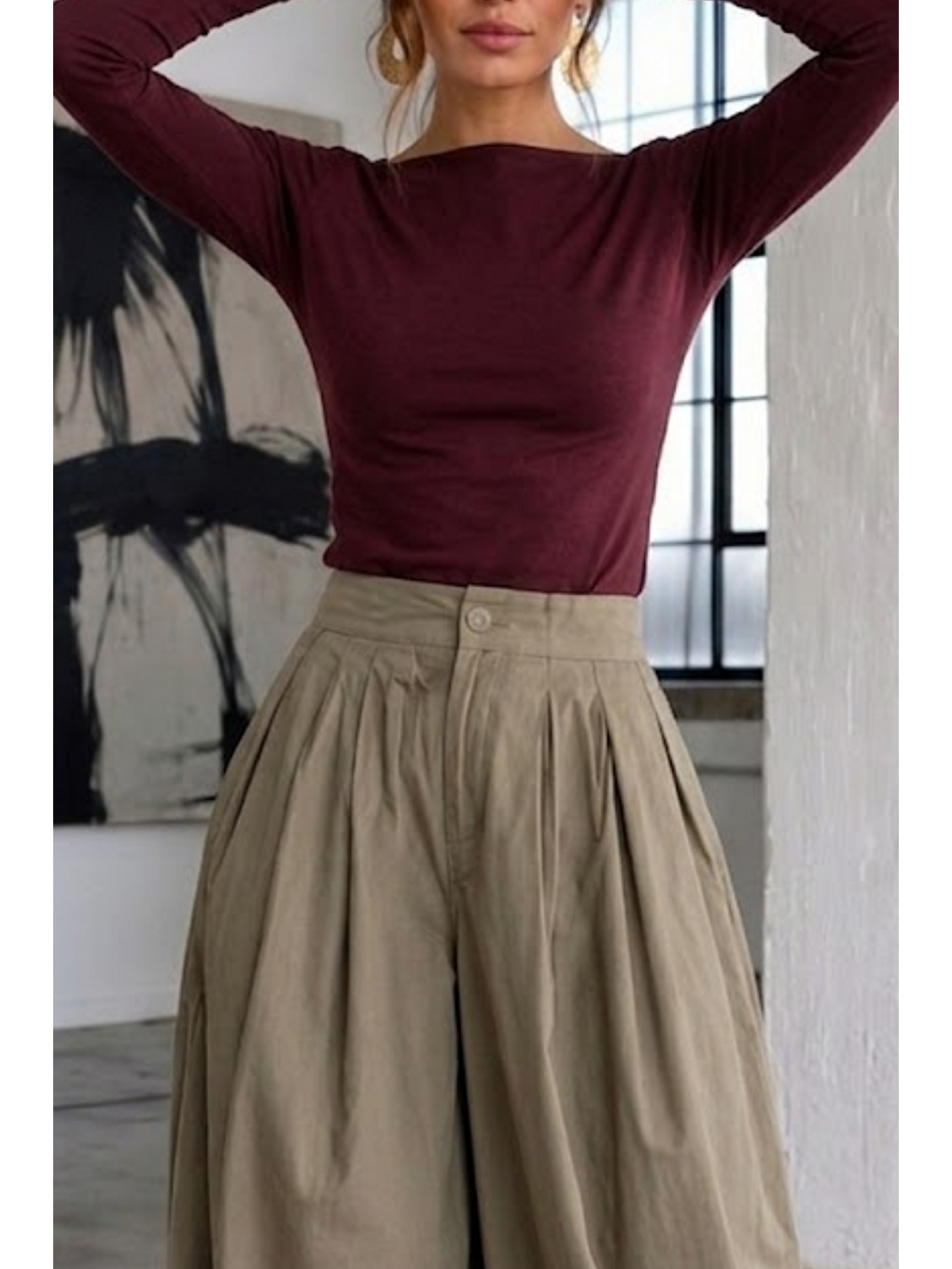 Kadın Gabardin Pamuklu Casual Bordo Bluz-5