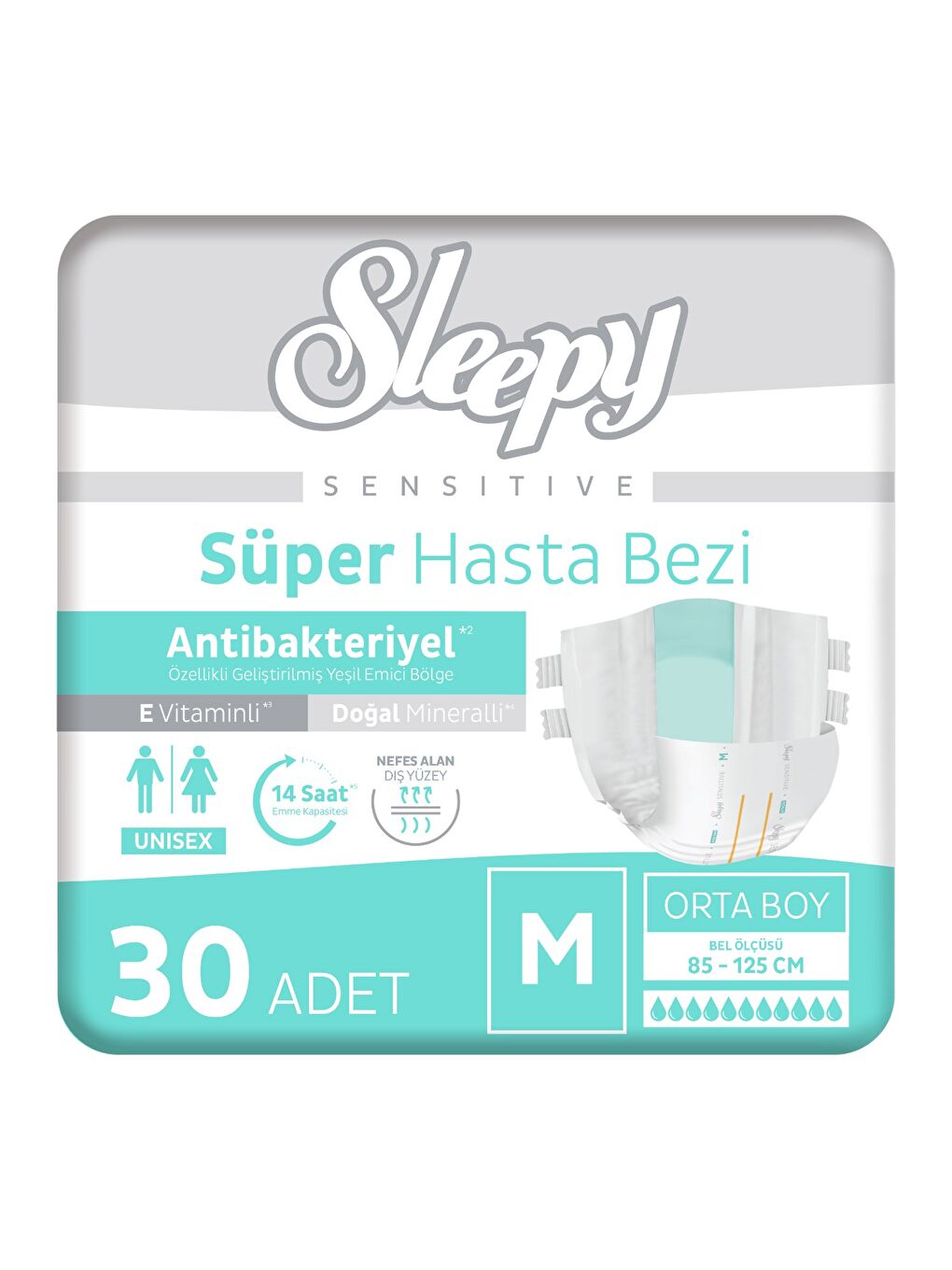 Sensitive Antibakteriyel Süper Yetişkin Hasta Bezi Medium 30 Adet