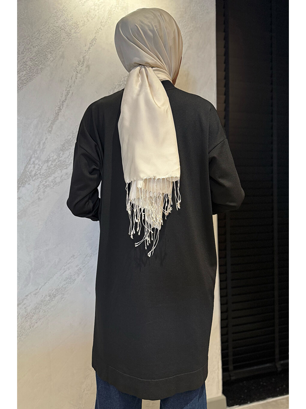 Siyah Kadın Gold Düğme Detaylı Tesettür Triko Hırka-7