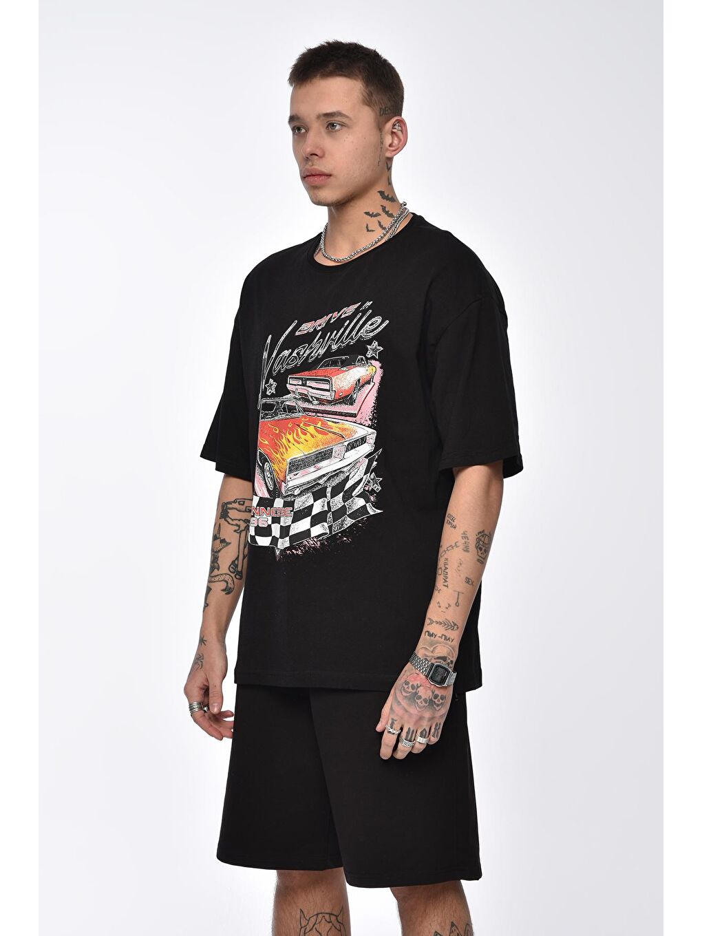 Siyah Baskılı Overize Tişört