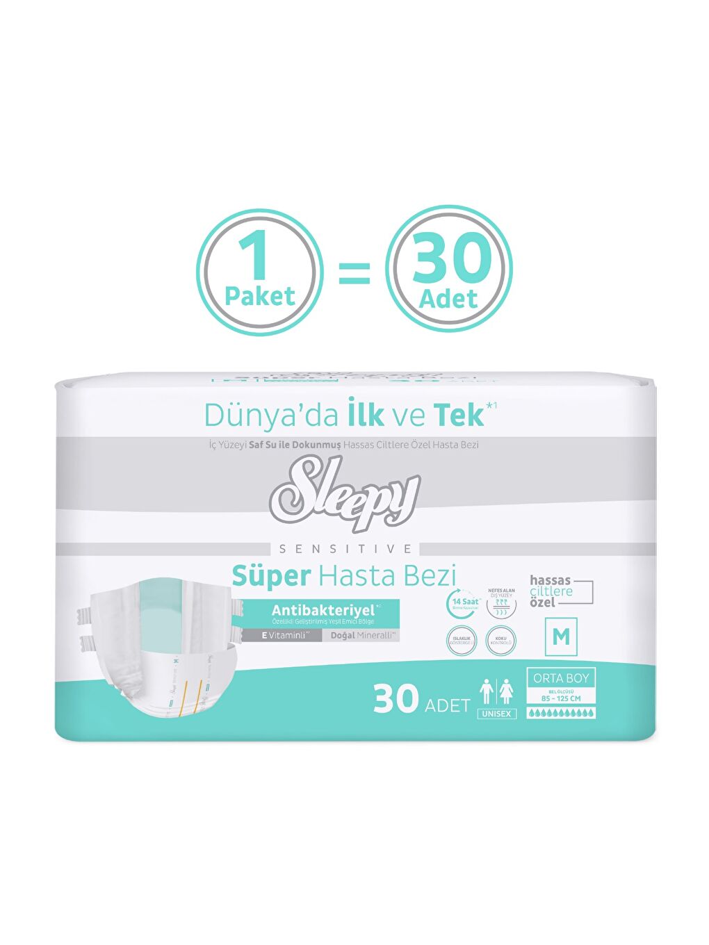 Sensitive Antibakteriyel Süper Yetişkin Hasta Bezi Medium 30 Adet-1