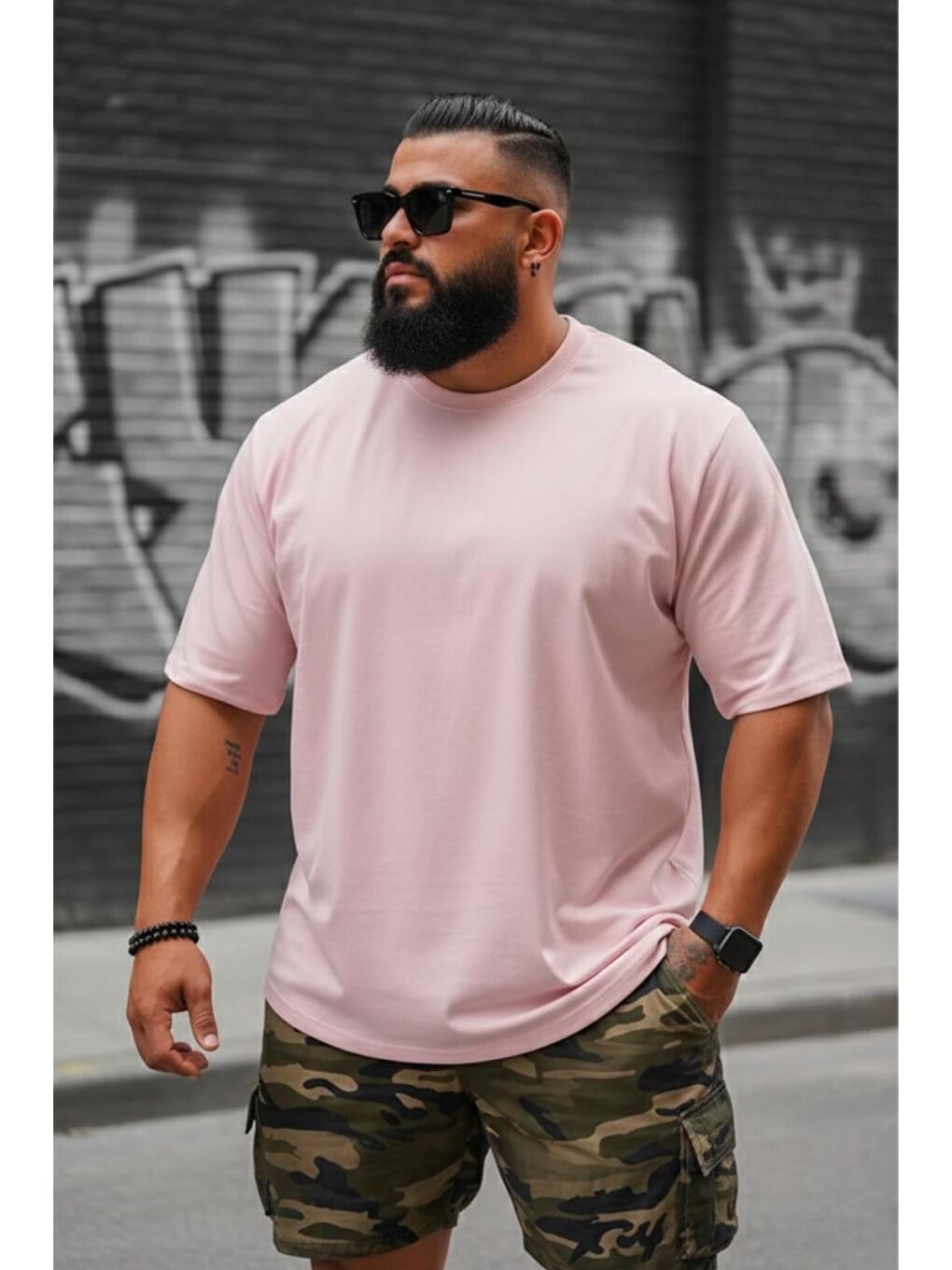 Pembe Kapty Erkek Büyük Beden Battal Basic Bisiklet Yaka Pamuklu T-Shirt Rahat Kesim Unisex Sevgili Kombin