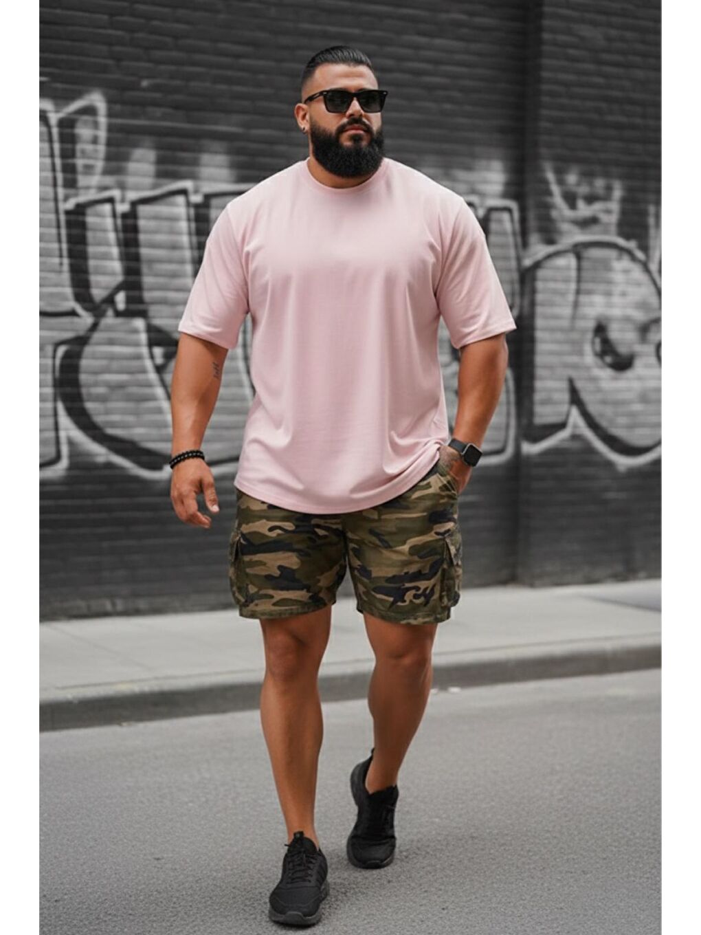 Pembe Kapty Erkek Büyük Beden Battal Basic Bisiklet Yaka Pamuklu T-Shirt Rahat Kesim Unisex Sevgili Kombin-1