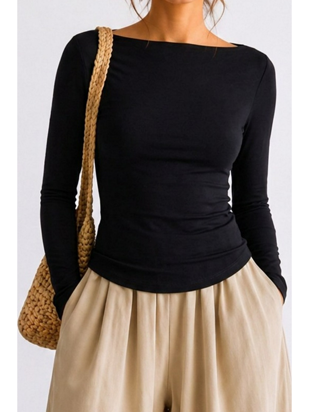 Kadın Crop Bodycone Uzun Kollu Siyah Bluz-4