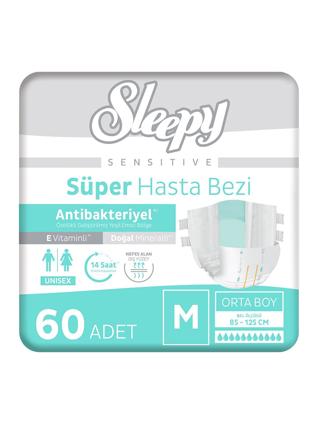 Sensitive Antibakteriyel Süper Yetişkin Hasta Bezi Medium 30x2 60 Adet