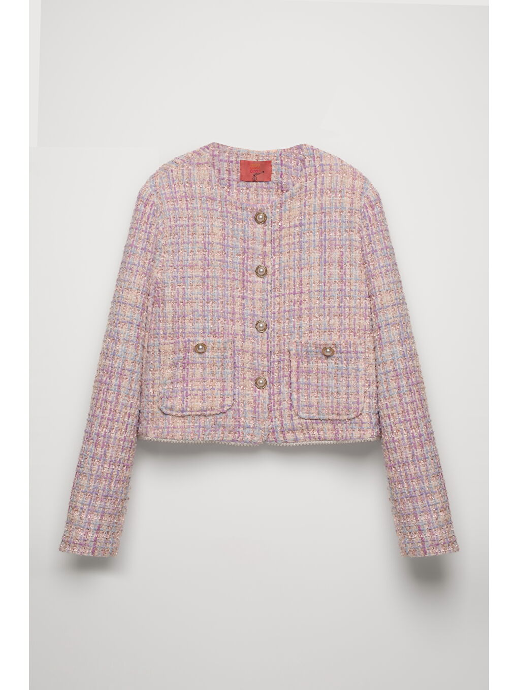 İnci Düğme Aksesuarlı Renkli Tüvit Ceket Lila-1