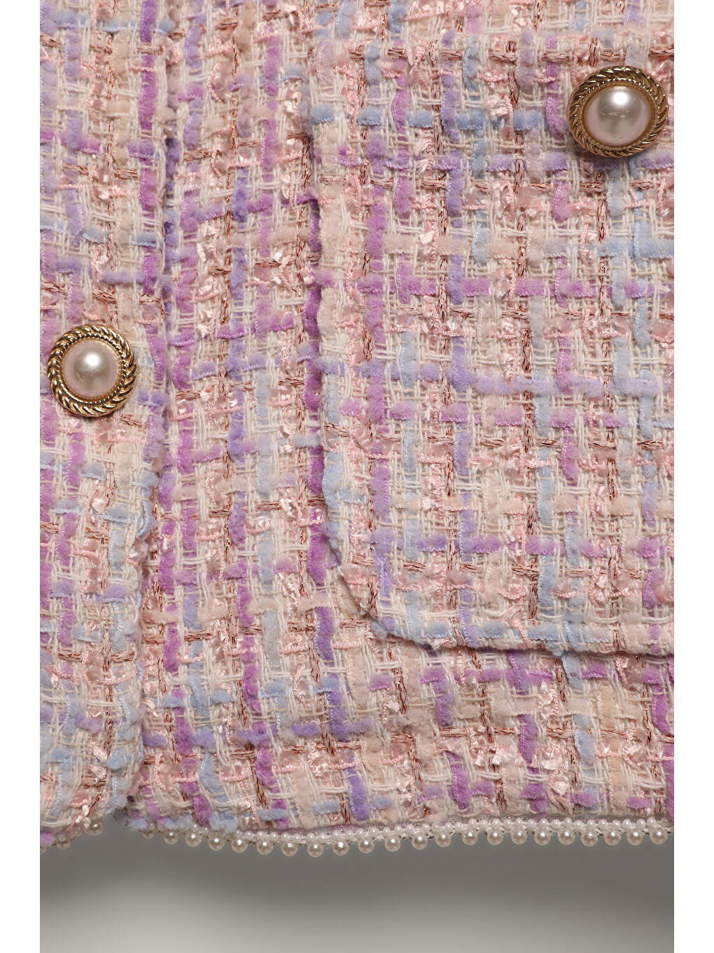 İnci Düğme Aksesuarlı Renkli Tüvit Ceket Lila-2