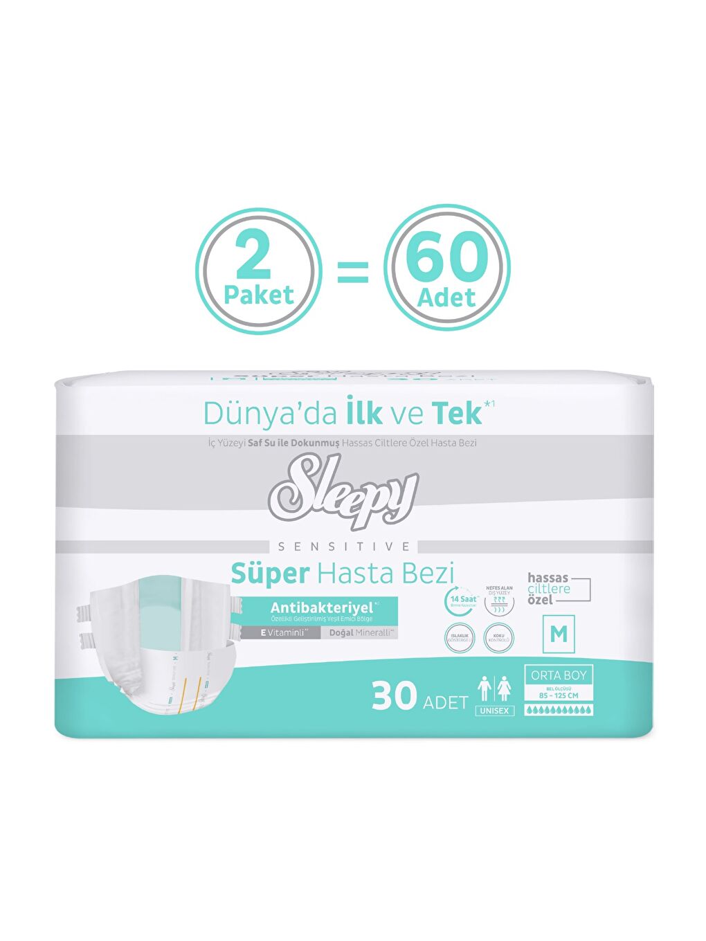 Sensitive Antibakteriyel Süper Yetişkin Hasta Bezi Medium 30x2 60 Adet-1