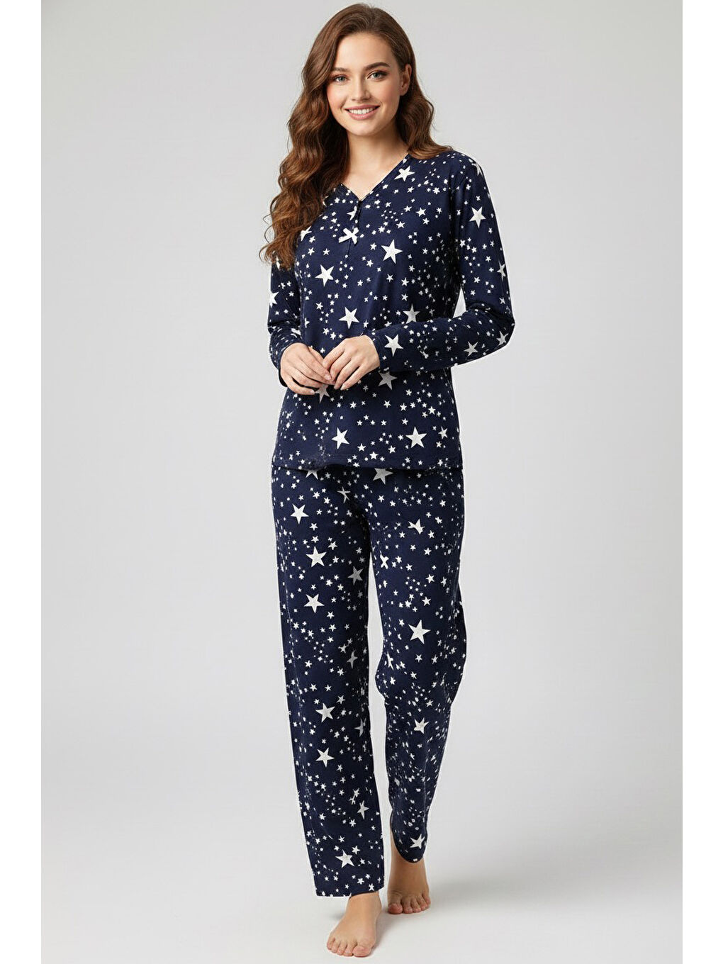 Desenli Süet Pijama Takımı Lacivert - 28047-LACIVERT