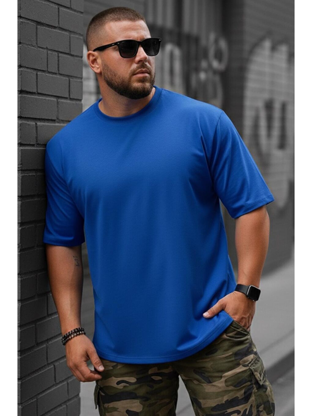 Mavi Kapty Erkek Büyük Beden Battal Basic Bisiklet Yaka Pamuklu T-Shirt Rahat Kesim Unisex Sevgili Kombin-1