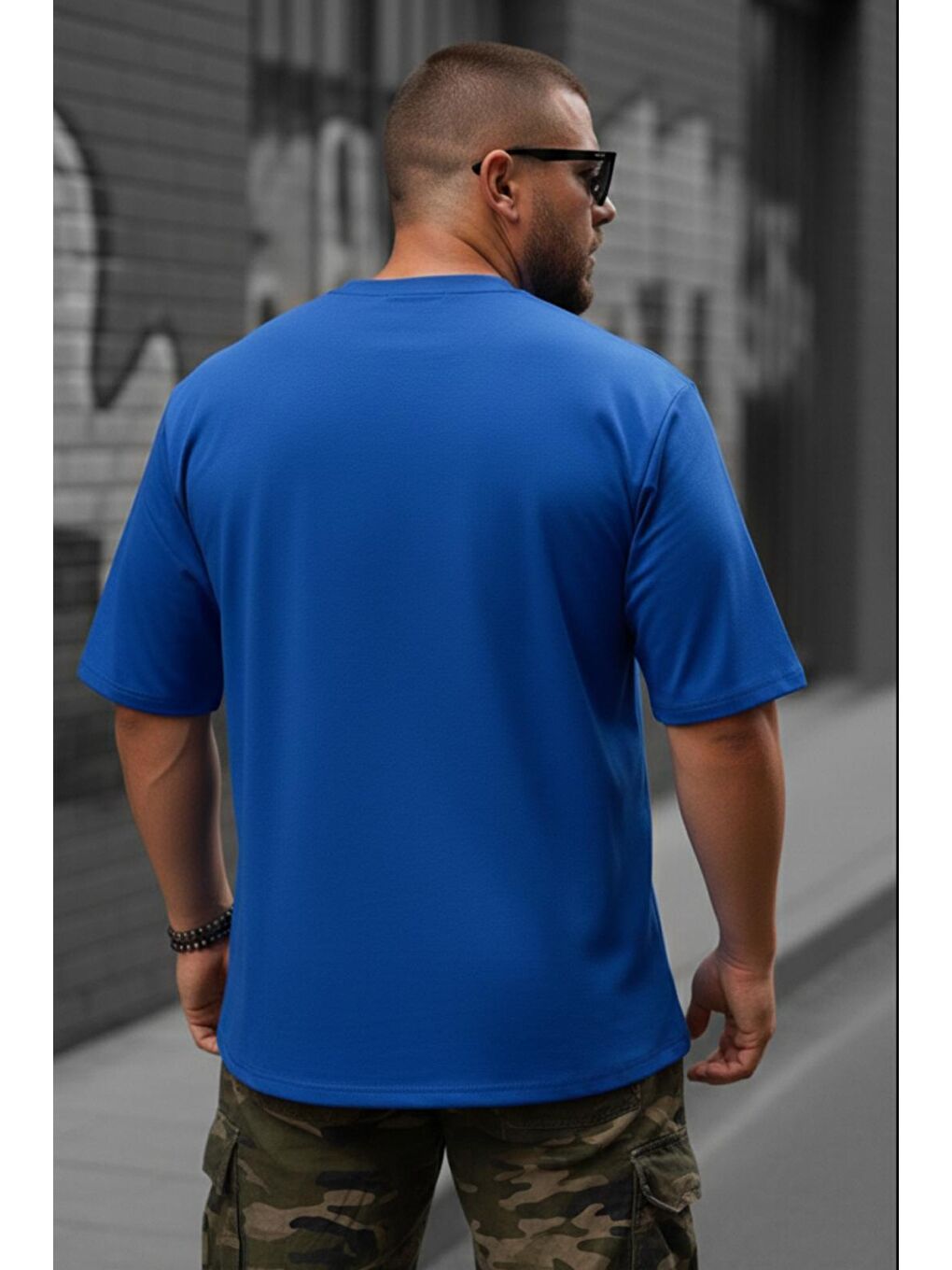 Mavi Kapty Erkek Büyük Beden Battal Basic Bisiklet Yaka Pamuklu T-Shirt Rahat Kesim Unisex Sevgili Kombin-2