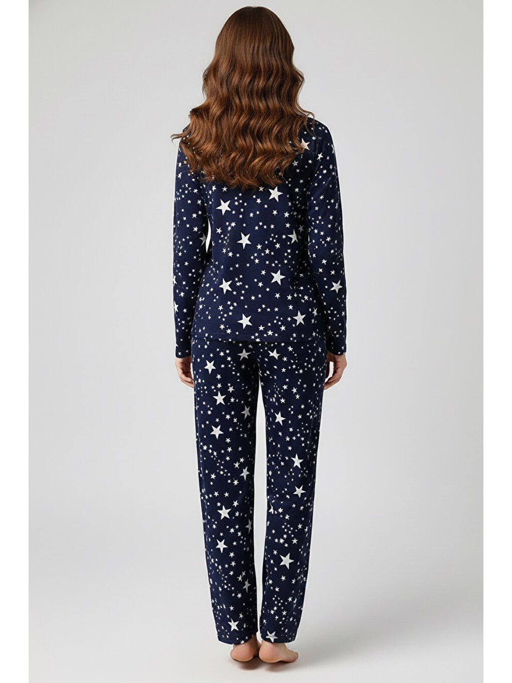 Desenli Süet Pijama Takımı Lacivert - 28047-LACIVERT-1