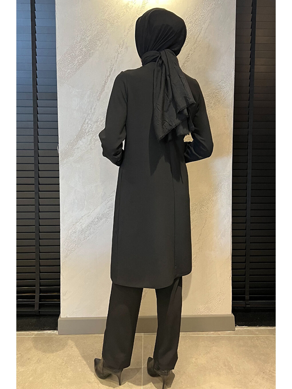 Siyah Kadın Taş İşlemeli Tesettür Tunik Pantolon İkili Takım-6