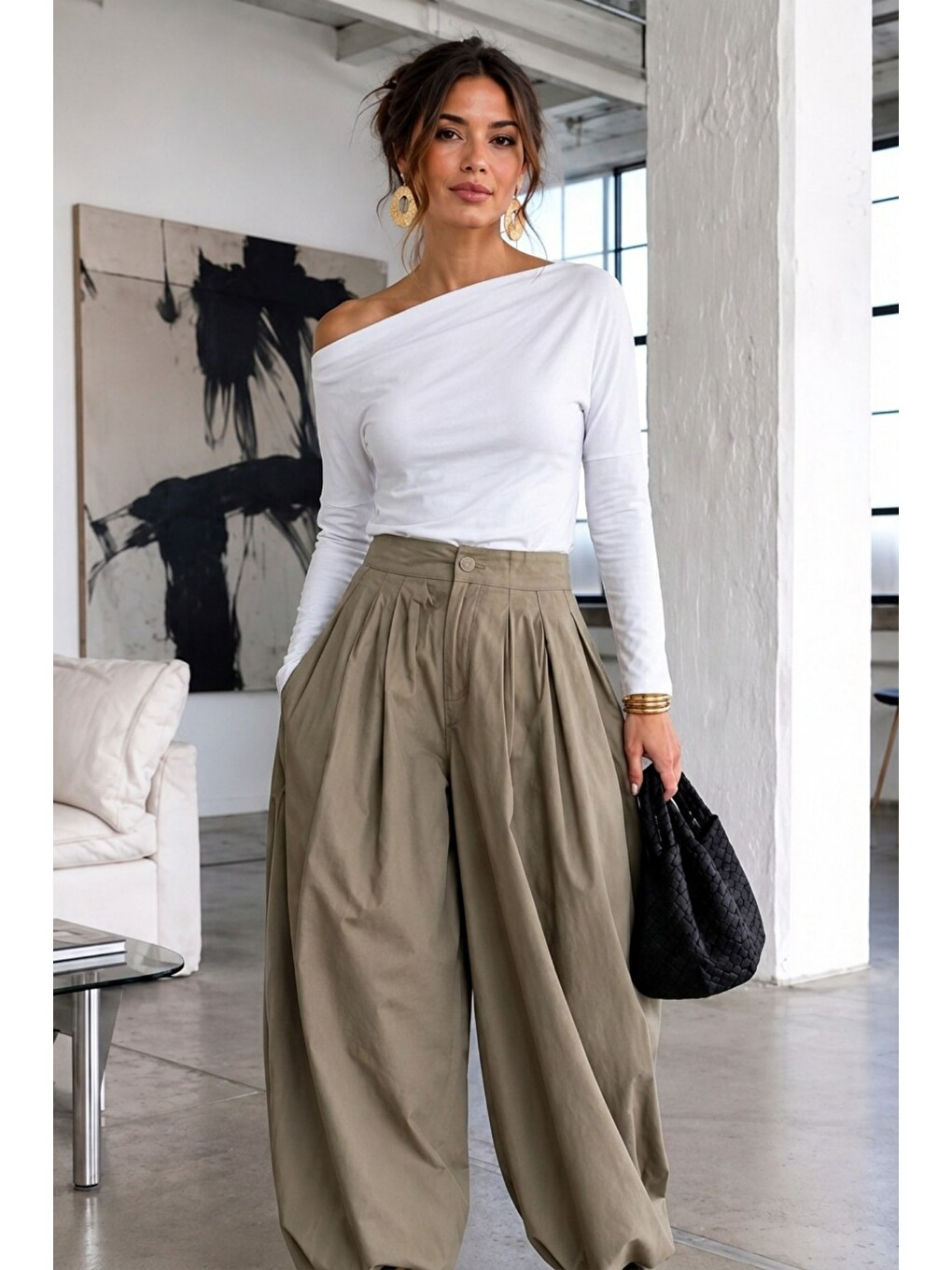 Kadın Gabardin Pamuklu Casual Beyaz Bluz
