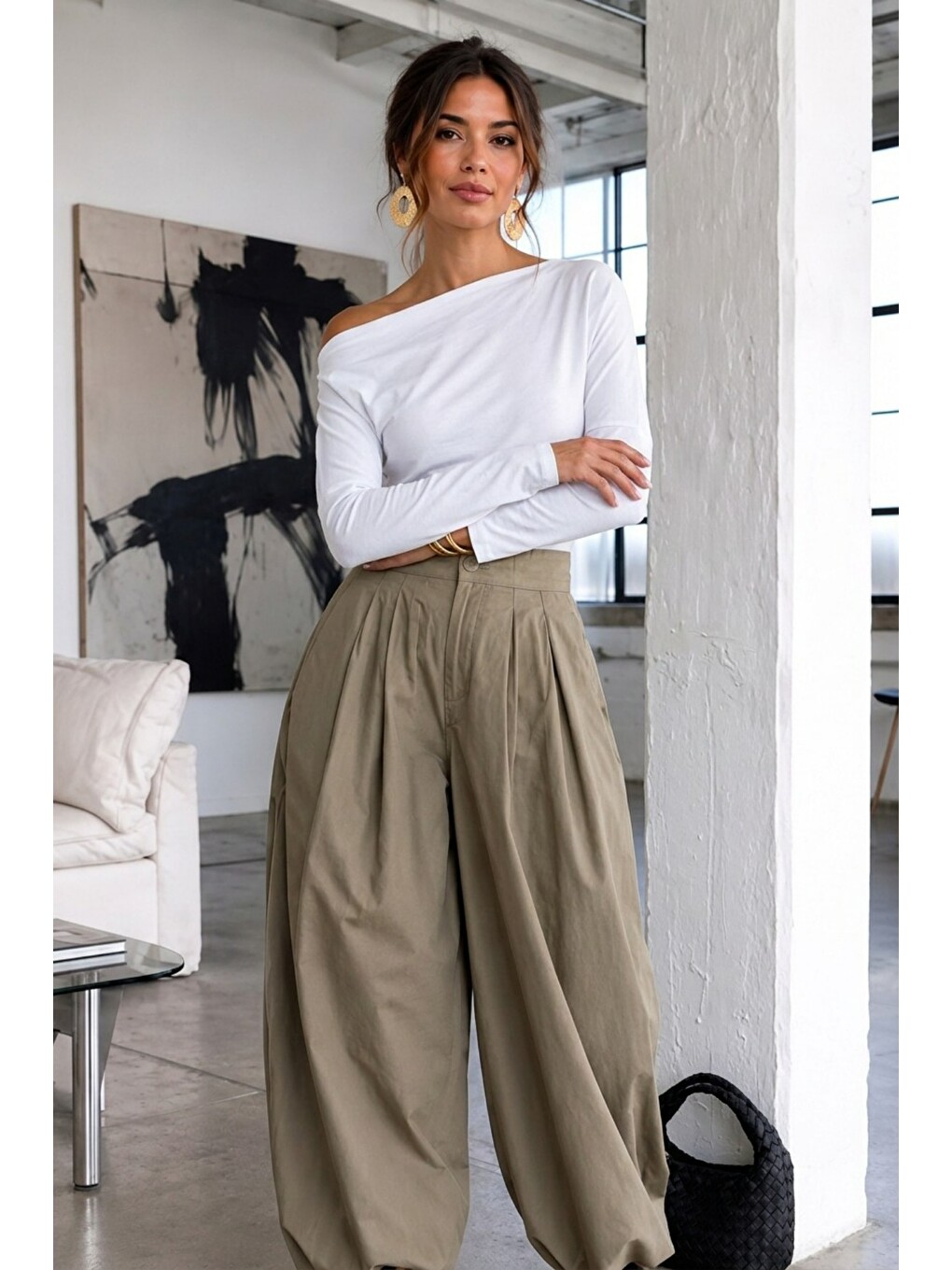 Kadın Gabardin Pamuklu Casual Beyaz Bluz-1