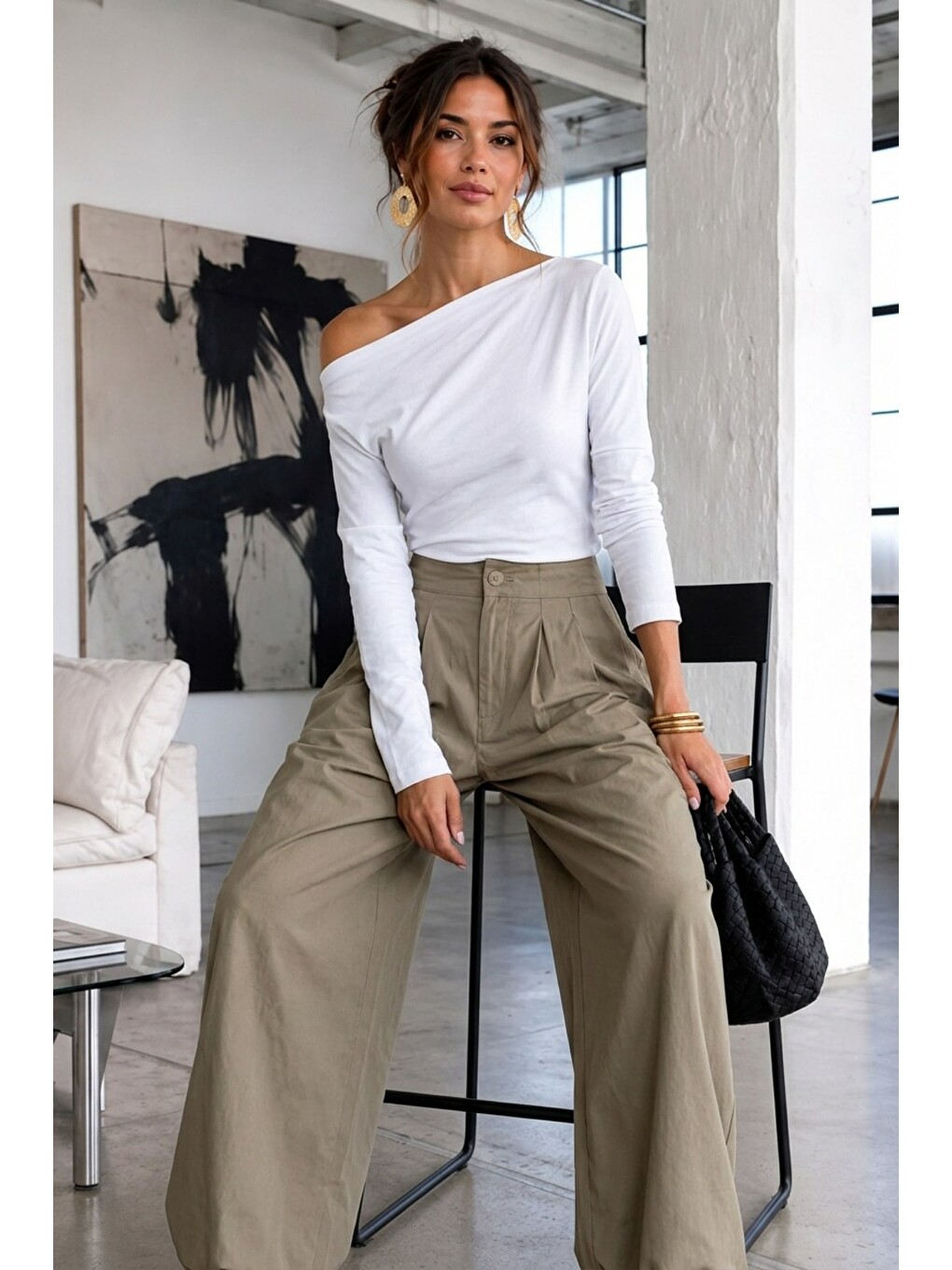 Kadın Gabardin Pamuklu Casual Beyaz Bluz-2