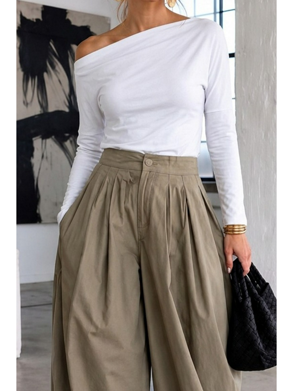 Kadın Gabardin Pamuklu Casual Beyaz Bluz-4