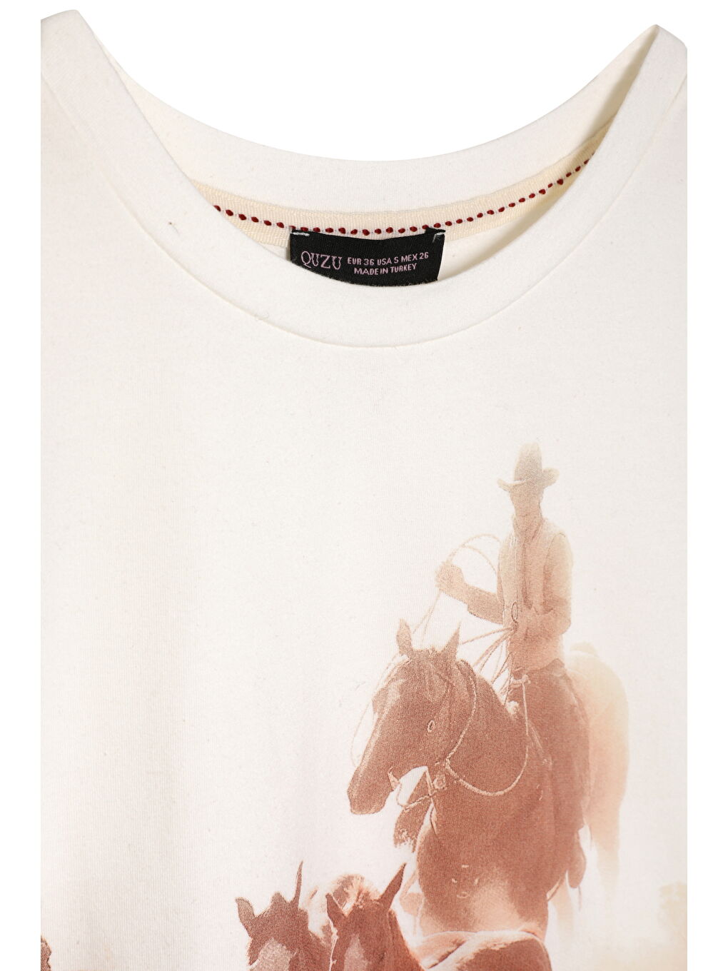 Kovboy At Baskılı Kolsuz Crop Tişört Ekru-1