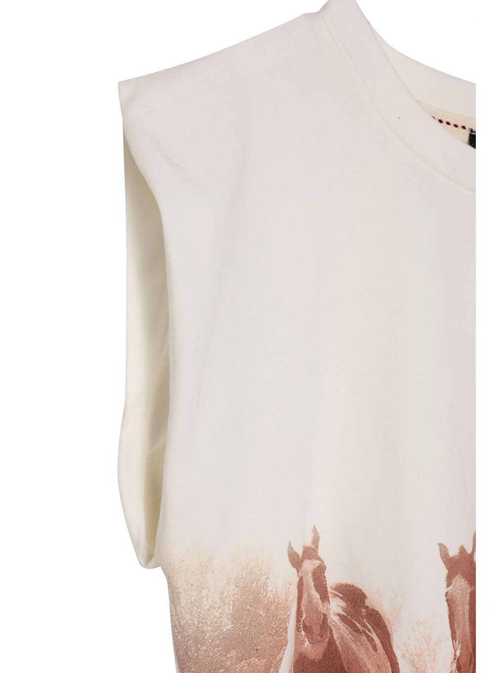 Kovboy At Baskılı Kolsuz Crop Tişört Ekru-2