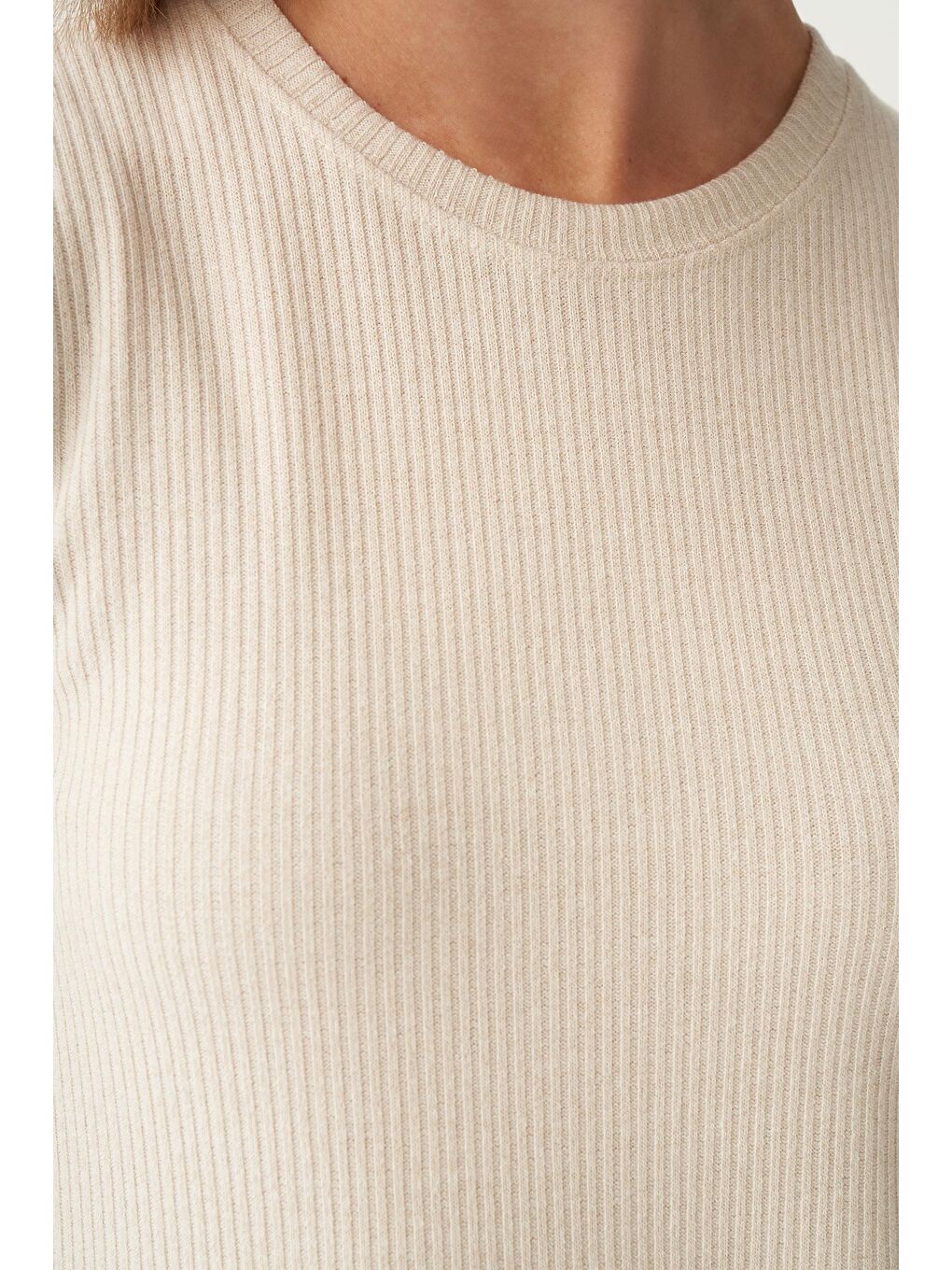 Bej Taş-Pamuklu Fitilli Kolsuz Elastanlı T-Shirt-4