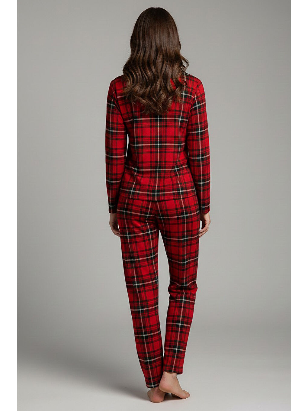 Kırmızı Desenli Süet Pijama Takımı Kirmizi - 28050-KIRMIZI-1