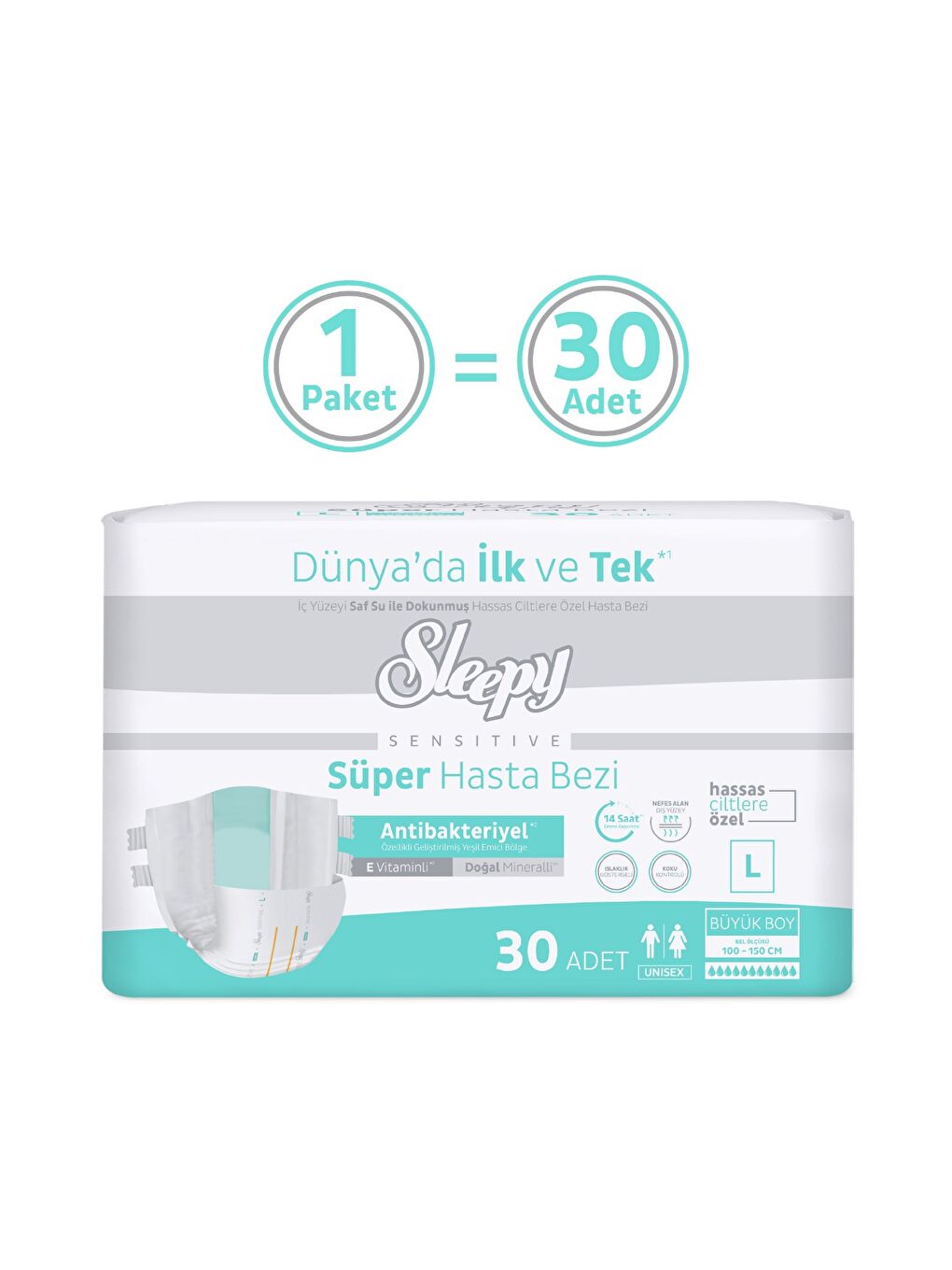 Sensitive Antibakteriyel Süper Yetişkin Hasta Bezi Large 30 Adet-1