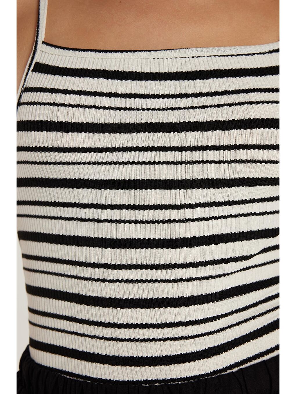 Karışık Kadın Slim Fit Dar Kesim İnce Askılı Çizgili Kare Yaka Body Atlet-2