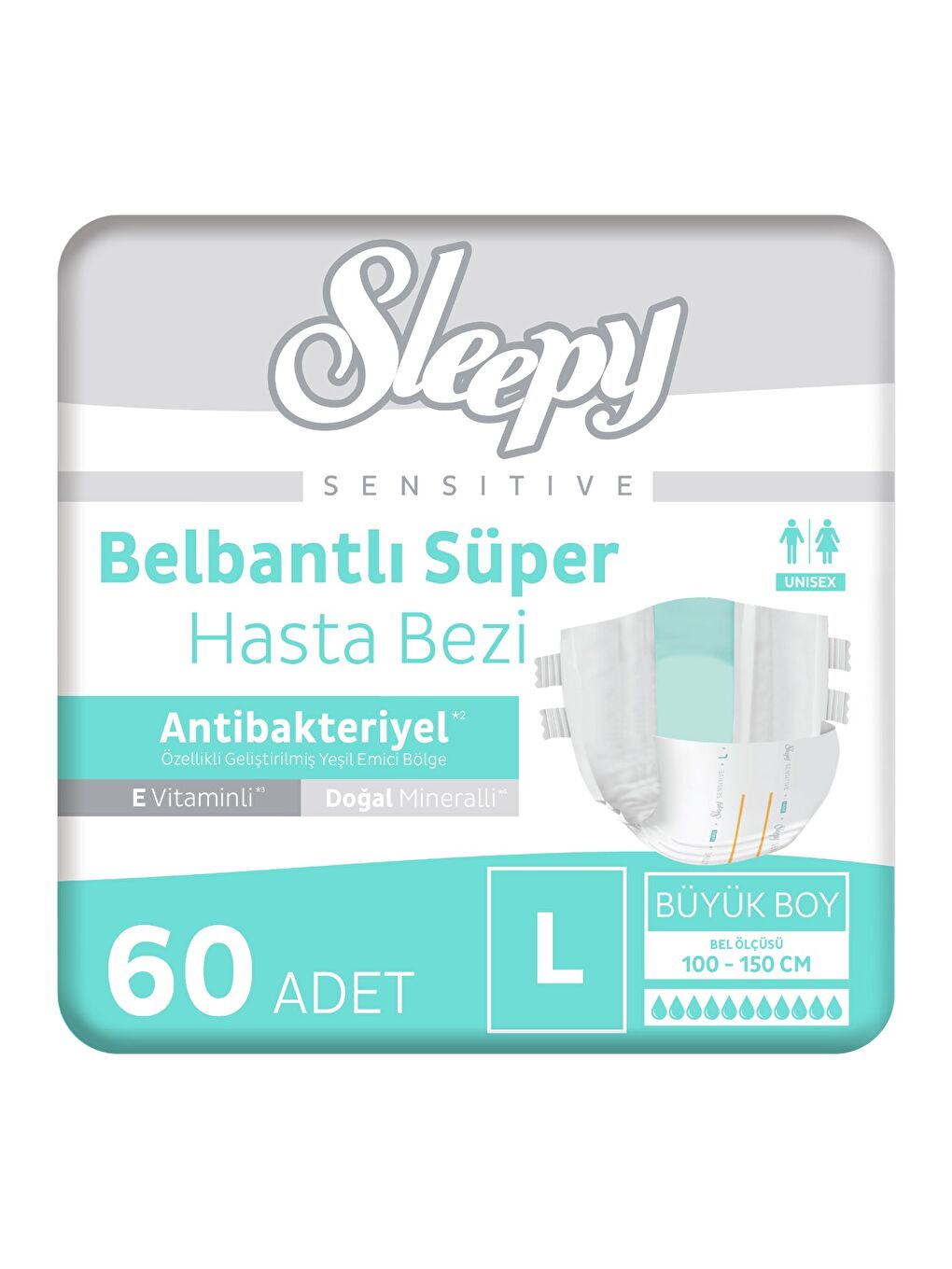 Sensitive Antibakteriyel Süper Yetişkin Hasta Bezi Large 30x2 60 Adet