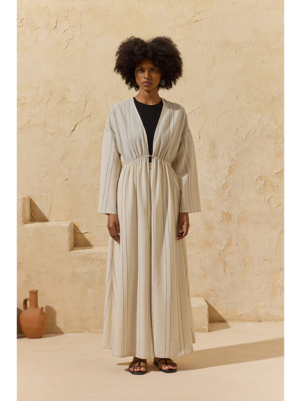 Siyah Renkli Çizgili Kimono-2
