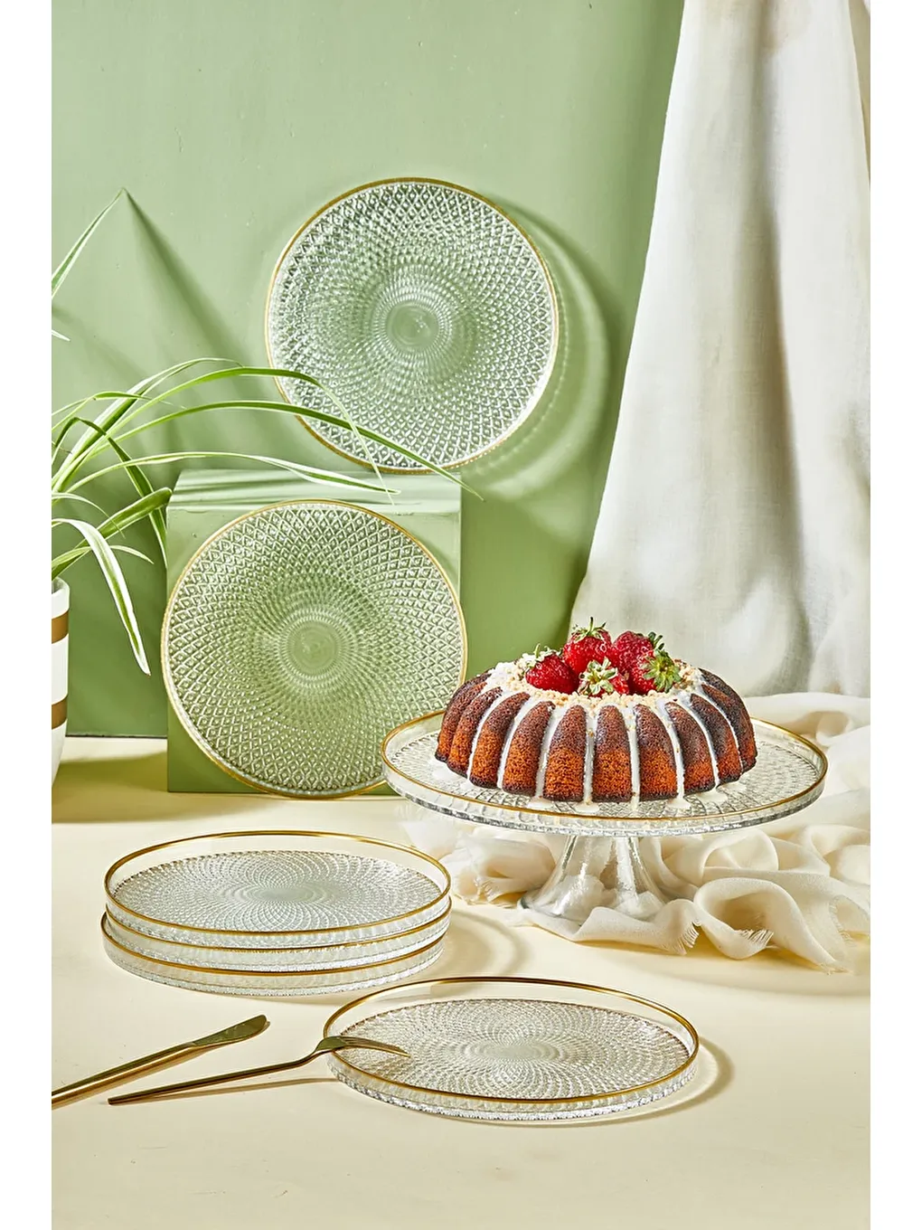 Renksiz Mina 7 Parça Pasta/Kek/Tatlı Sunum Tabağı Seti