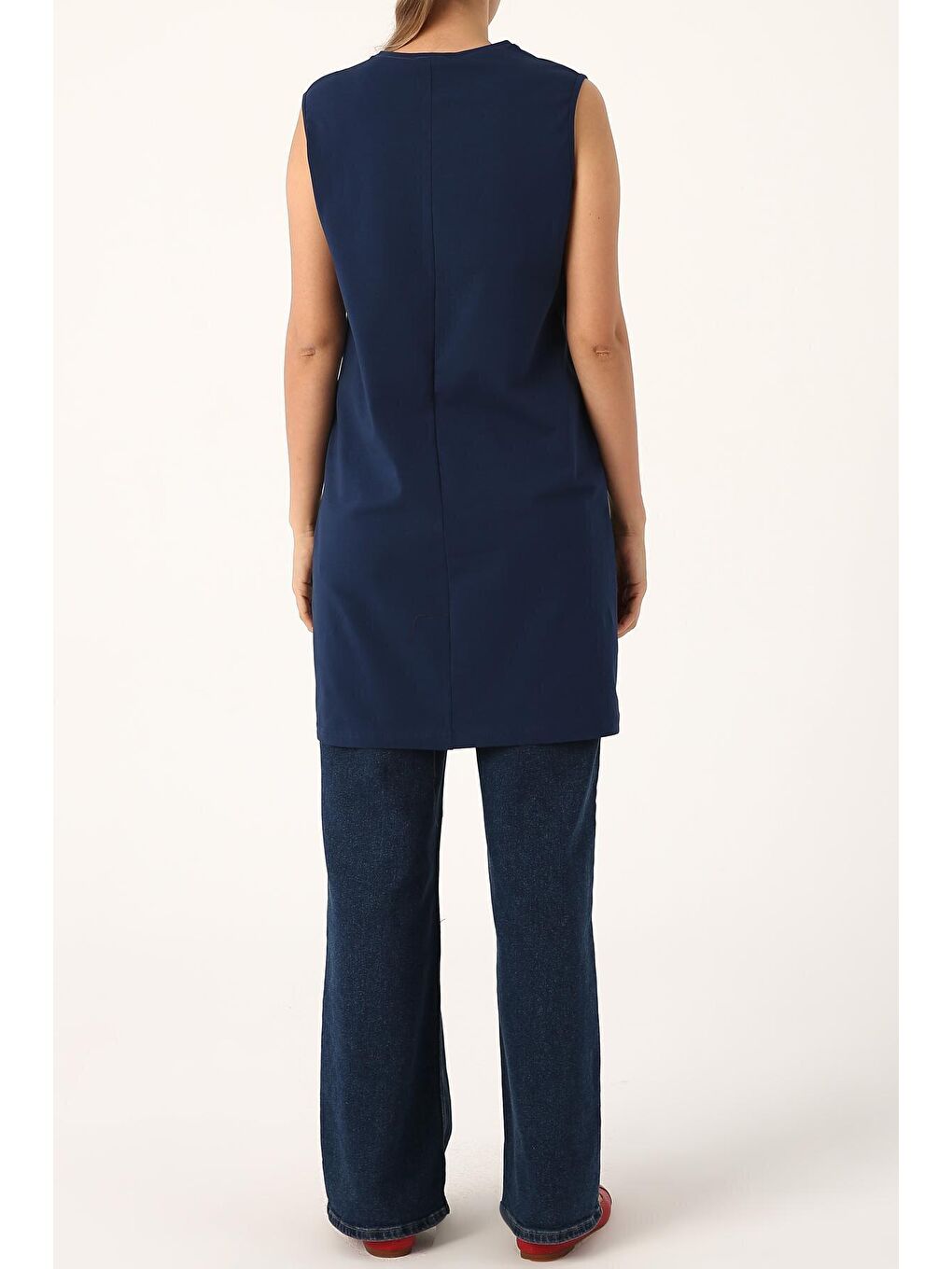 Koyu Mavi Yaka Biyeli Kolsuz Basic Tunik-2