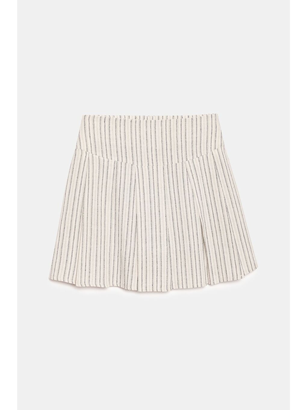 Ekru Kadın Çizgili A Kesim Normal Bel Pileli Dokuma Mini Etek