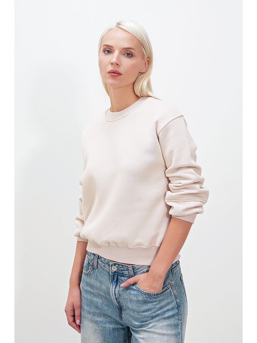 Bej Üç iplik Kol Dikiş Detay SWEAT-2