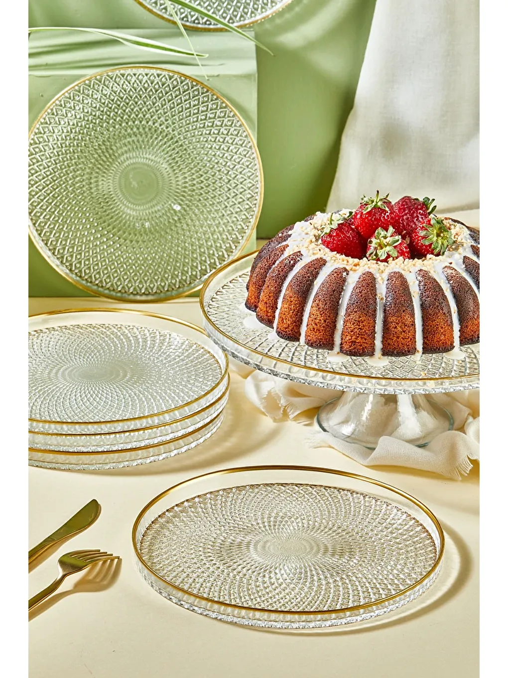 Renksiz Mina 7 Parça Pasta/Kek/Tatlı Sunum Tabağı Seti-1