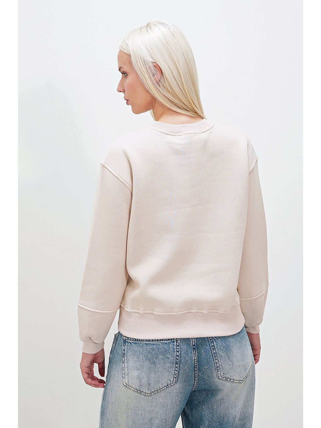 Bej Üç iplik Kol Dikiş Detay SWEAT-3