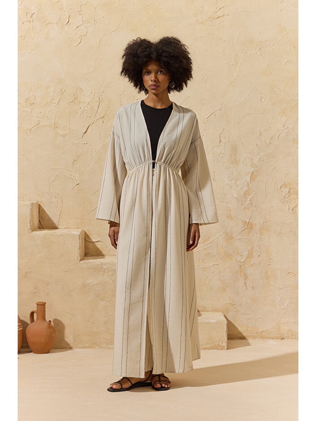 Siyah Renkli Çizgili Kimono-3
