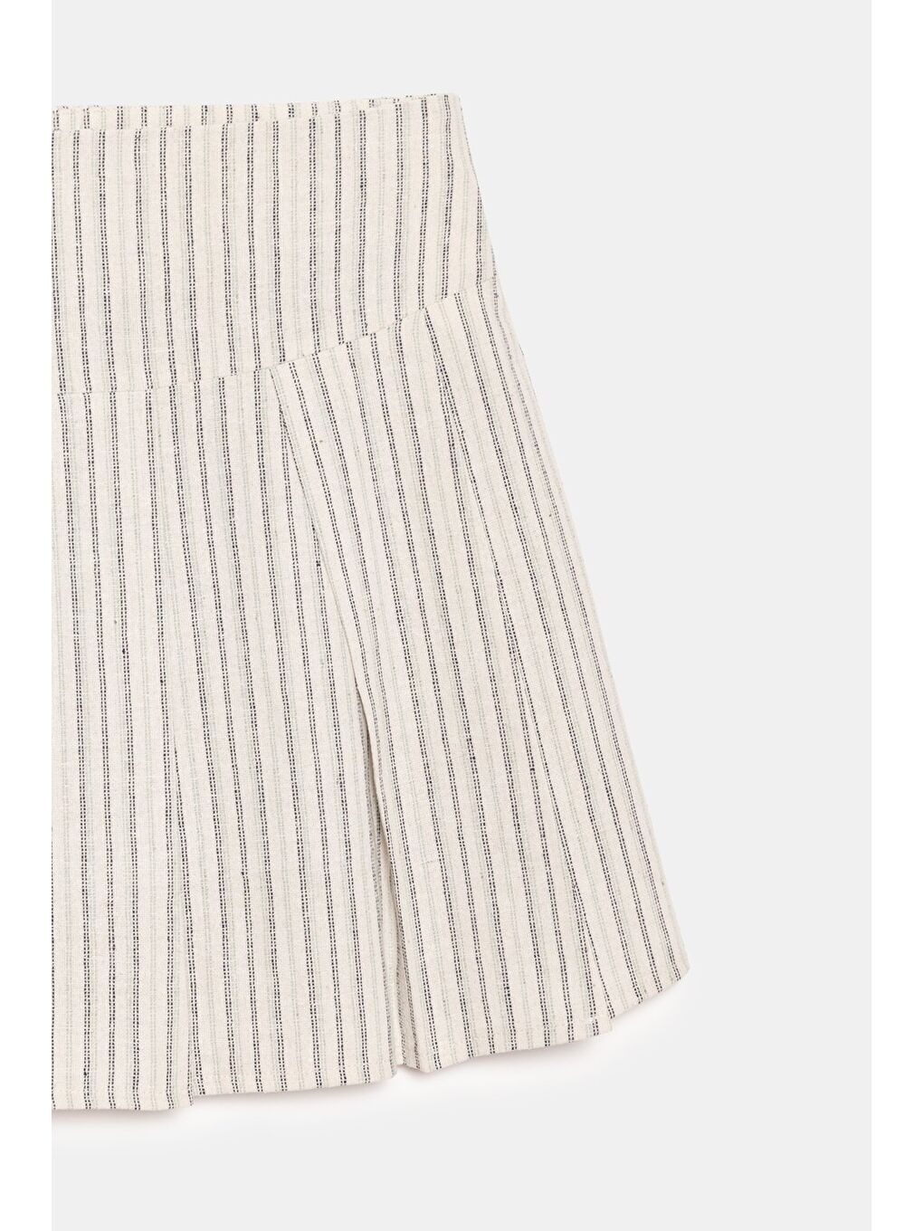 Ekru Kadın Çizgili A Kesim Normal Bel Pileli Dokuma Mini Etek-1