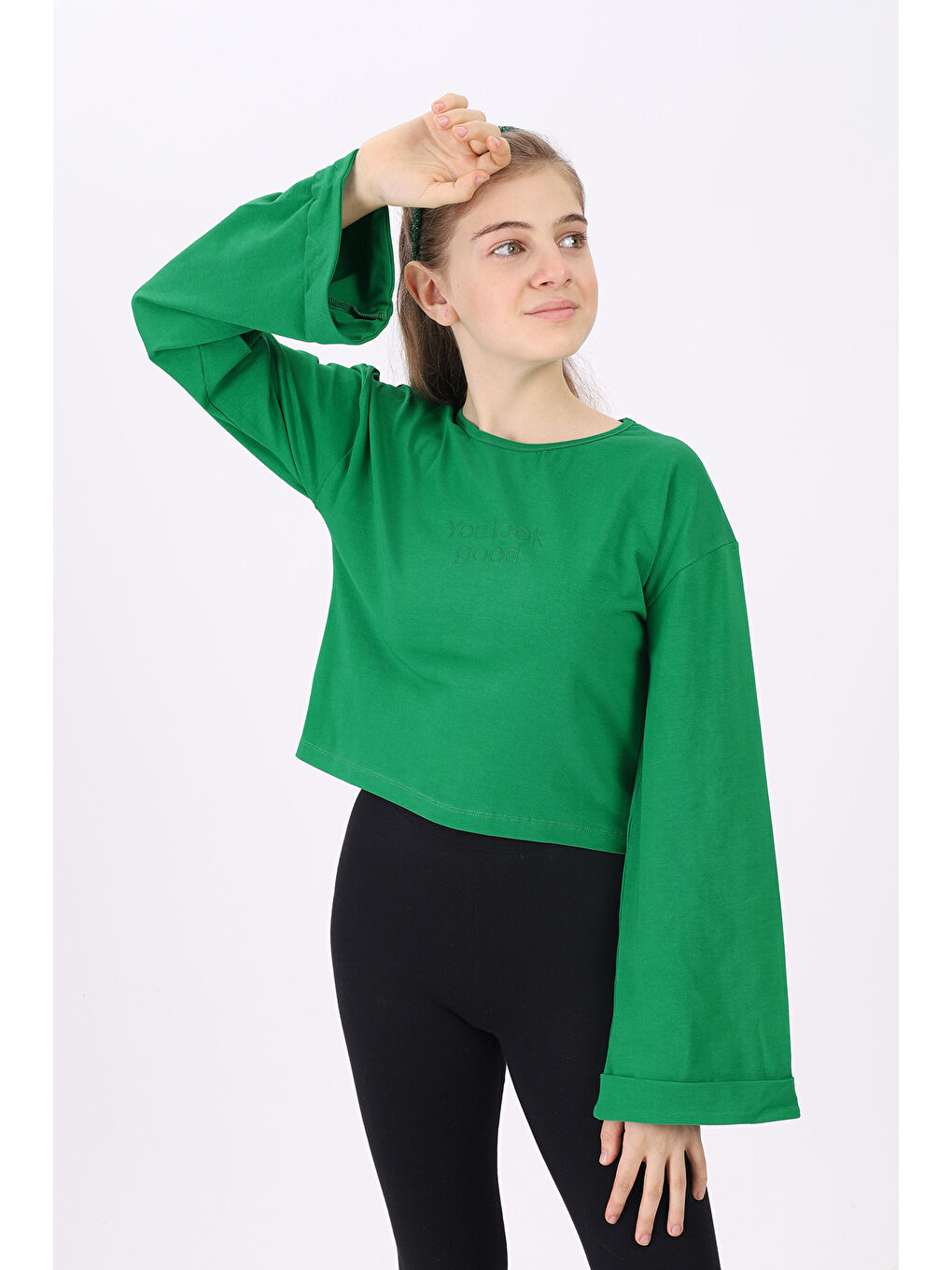 Yeşil Kız Çocuk Baskılı Tişört-1