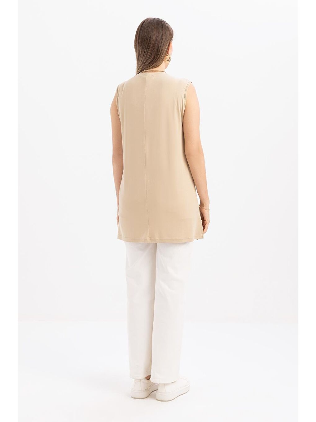Bej-Basıc Sıfır Kol İçlik Tunik-3