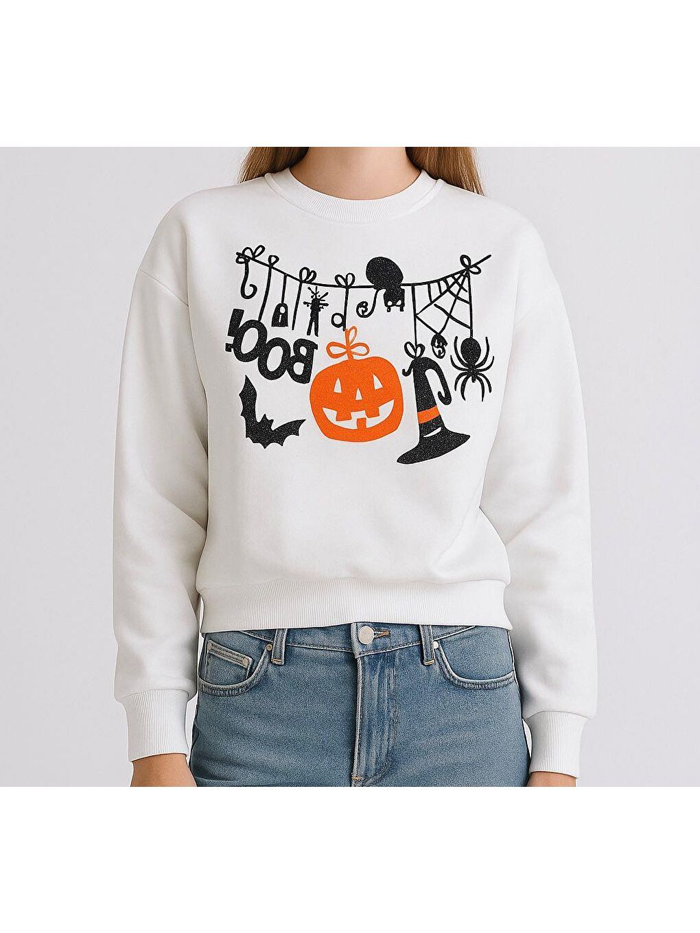 Ekru Kız Çocuk Baskılı Üç İplik Kumaş Sweatshirt