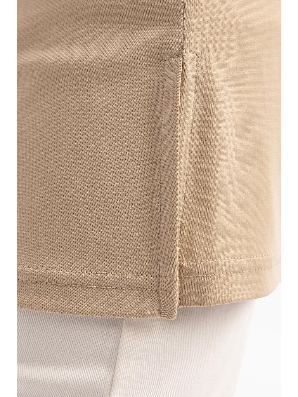 Bej-Basıc Sıfır Kol İçlik Tunik-4