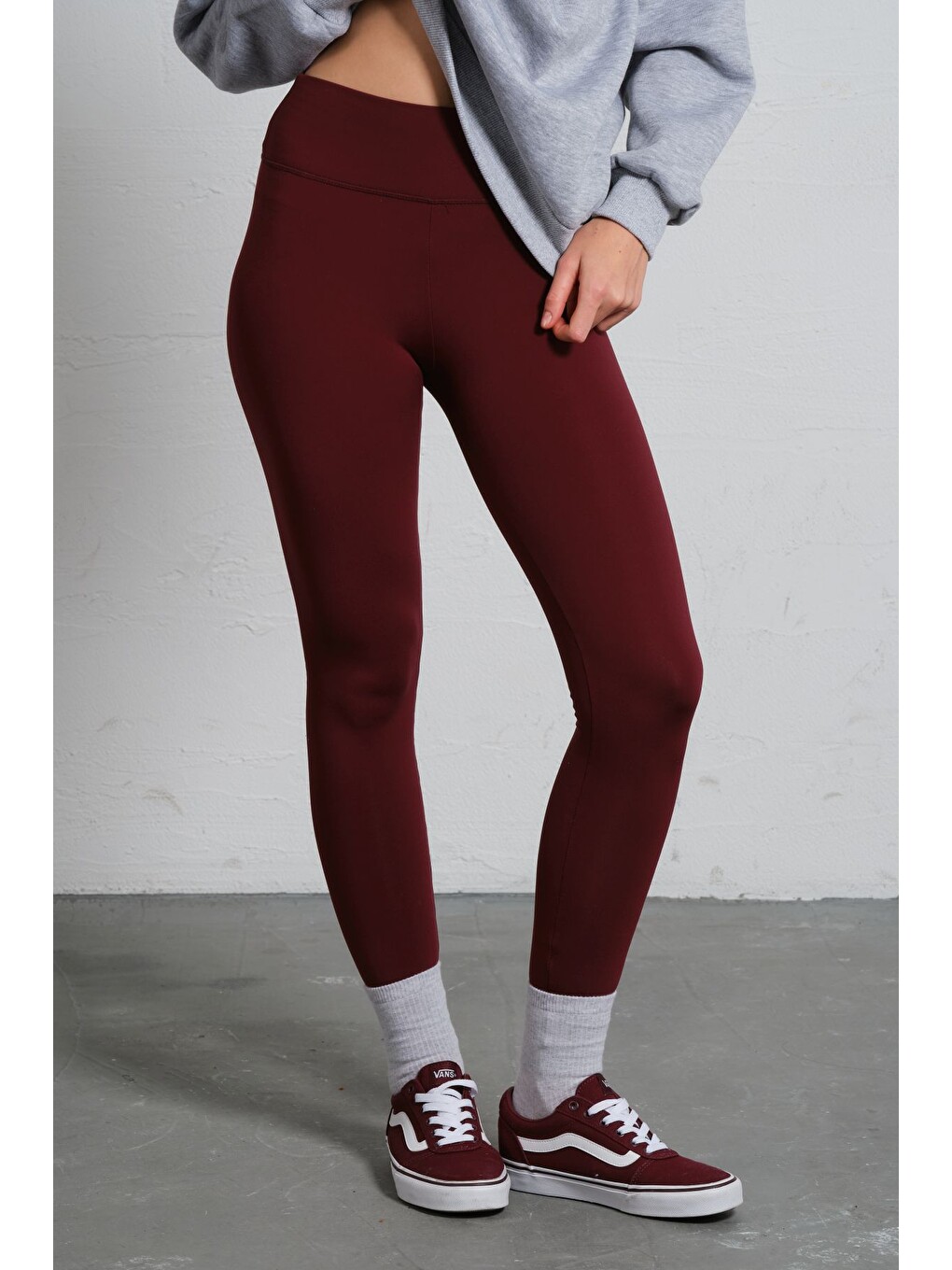 Bordo Ekstra Yüksek Bel Toparlayıcı Karyoka Dikişli Kışlık içi Polar Push up Kadın Tayt @Simena-3
